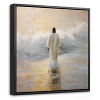 LEINWAND Bilder mit Rahmen - Gemälde - Welle - Jesus - Abstrakt - 20x20 - Goldfarben, Textil (20/20cm) - MuchoWow