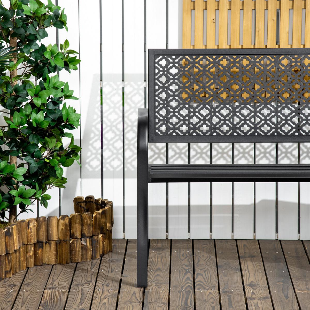 SITZBANK MIT BLUMENMUSTER, max. 240 kg, 127 x 63 x 83 cm, Stahl, Schwarz - Schwarz, Metall (63/83/127cm) - Outsunny