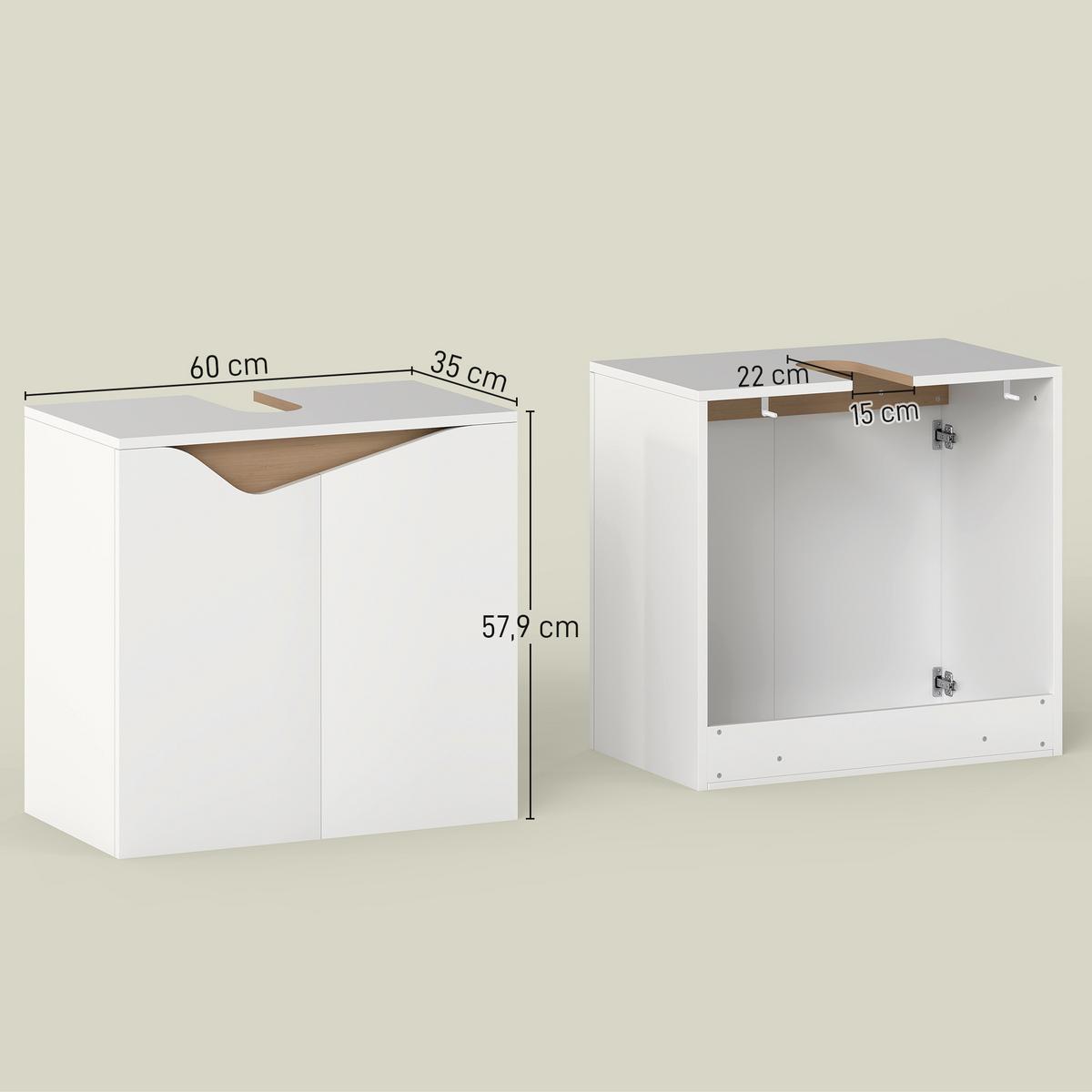 WASCHBECKENUNTERSCHRANK Spanplatte MDF Weiß - Weiß, Holzwerkstoff (35/57.9/60cm) - HOMCOM