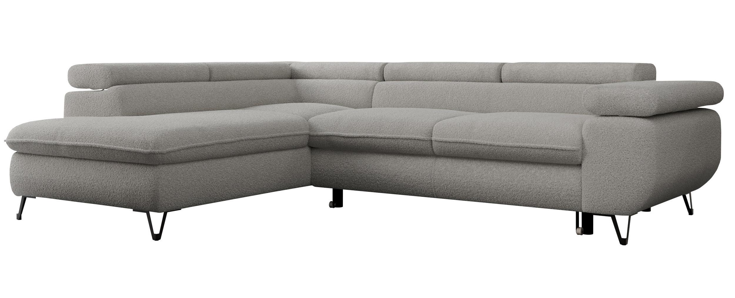 ECKSOFA PEDRO L Hellgrau Boucle - Links Seite - Hellgrau/Schwarz, Textil/Metall (208/273cm) - MKS