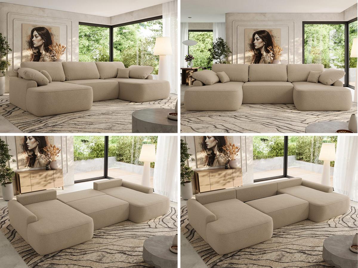 WOHNLANDSCHAFT CUBO U Hellbraun Boucle - Schwarz/Braun, Kunststoff/Textil (370/100/187cm) - MKS