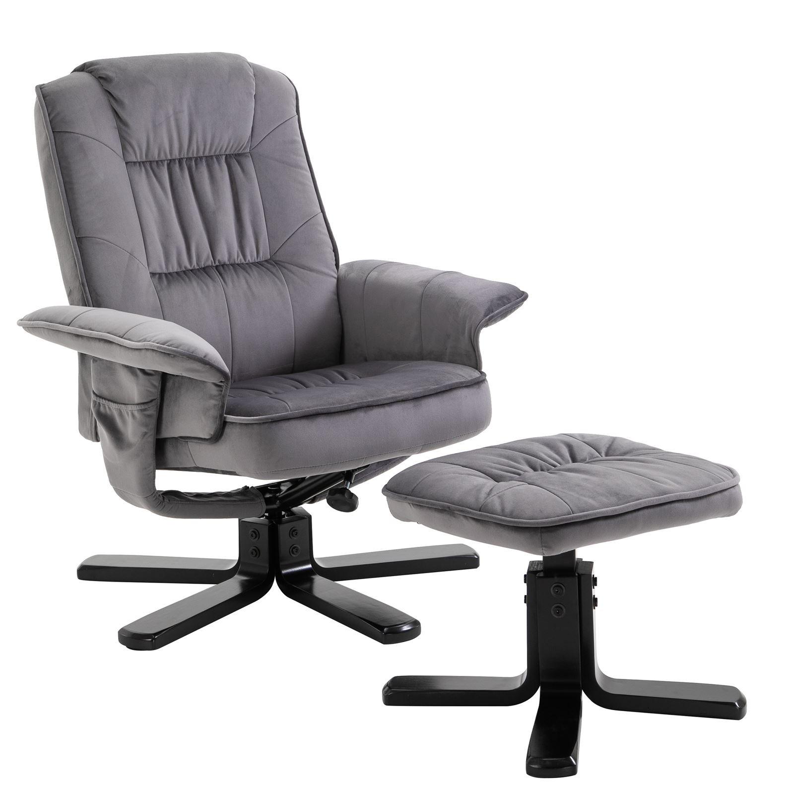 RELAXSESSEL SAMTSTOFF, SET MIT HOCKER CHARLES grau - Grau, Textil (76/87/61cm) - IDIMEX