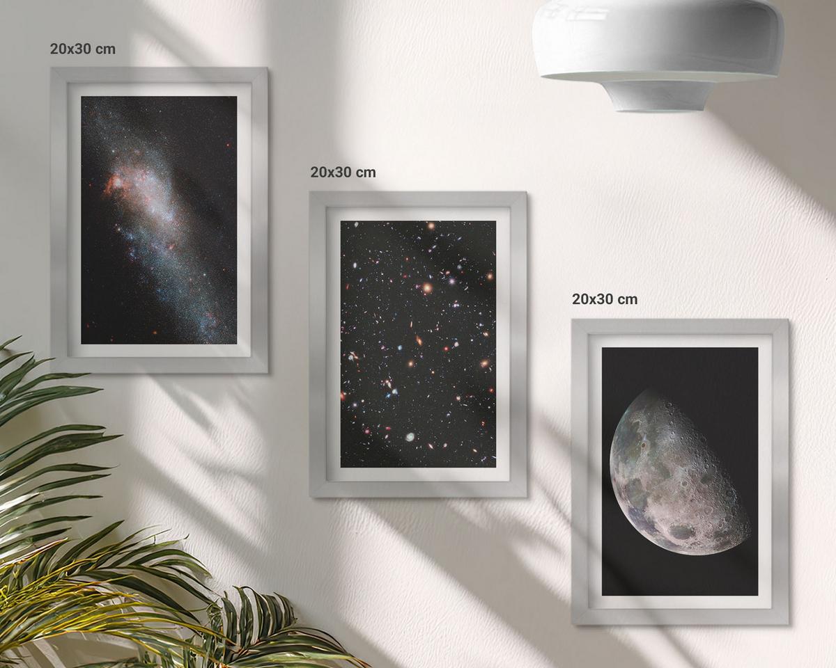 BILDER SET 3er Set - 20x30 cm Silberner Rahmen - Weltraum Galaxien Sterne Mond - Silberfarben, Kunststoff (20/30cm) - TULUP