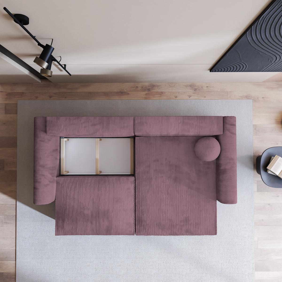 ECKSOFA FIANO P Lila Kordstoff mit Schlaffunktion - Lila/Grau, Holz/Kunststoff (245/148cm) - MASSENO