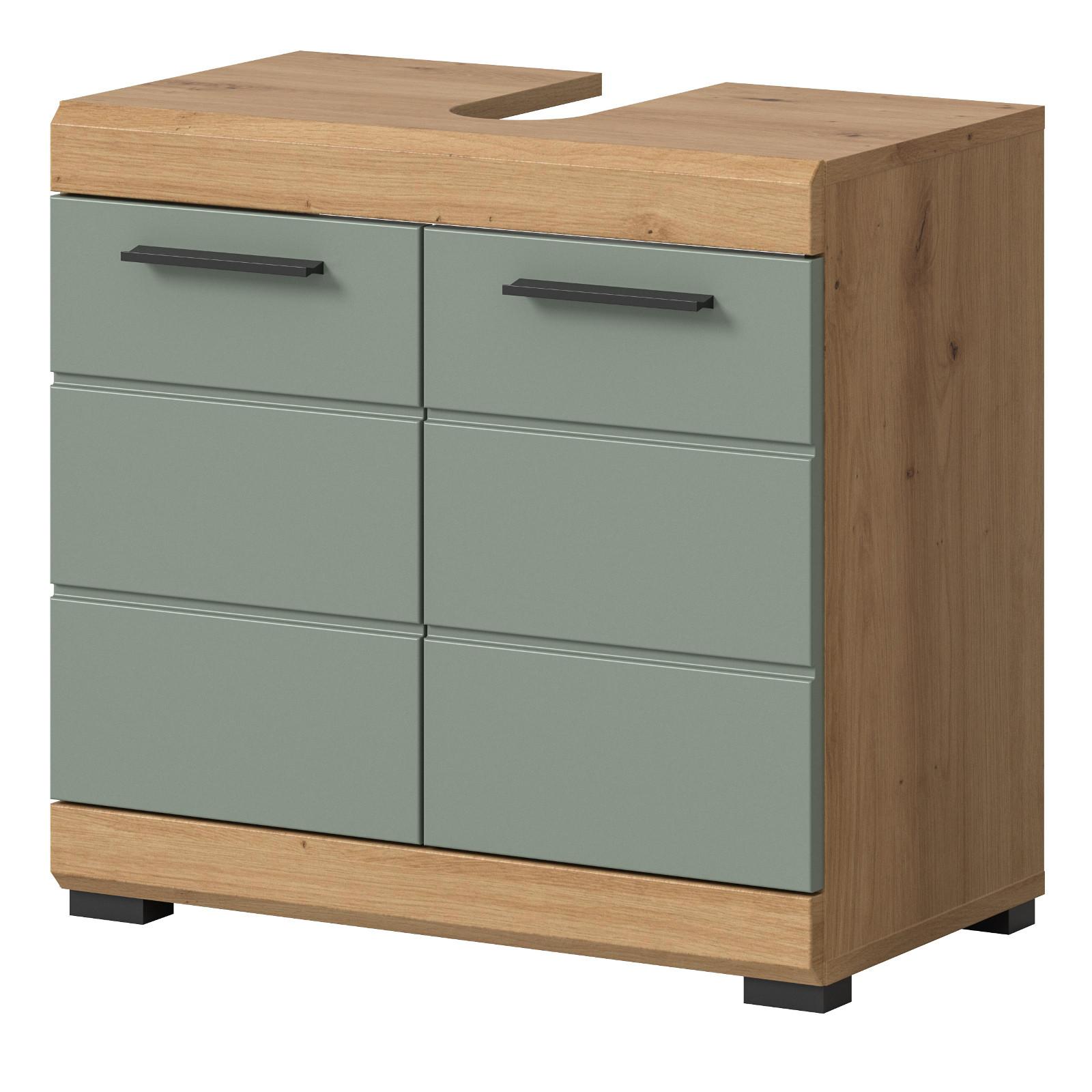WASCHBECKENUNTERSCHRANK Salbei grün, Eiche Artisan 60 cm mit Rillenoptik - Salbeigrün/Schwarz, Holzwerkstoff/Kunststoff (60/56/34cm) - Inn.Furn