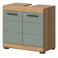 WASCHBECKENUNTERSCHRANK Salbei grün, Eiche Artisan 60 cm mit Rillenoptik - Salbeigrün/Schwarz, Holzwerkstoff/Kunststoff (60/56/34cm) - Inn.Furn