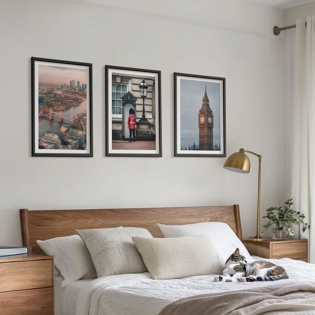 BILDER SET 3er Set - 40x60 cm Schwarzer Rahmen - London Bridge Guardian Big Ben - Schwarz, Kunststoff (40/60cm) - TULUP