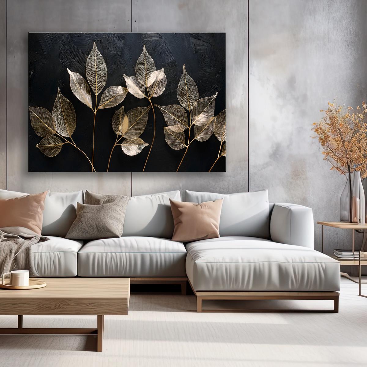 WANDBILD minimalismus hinterlässt pflanzen glamour abstraktion - Goldfarben, Textil (60/40cm) - Feeby