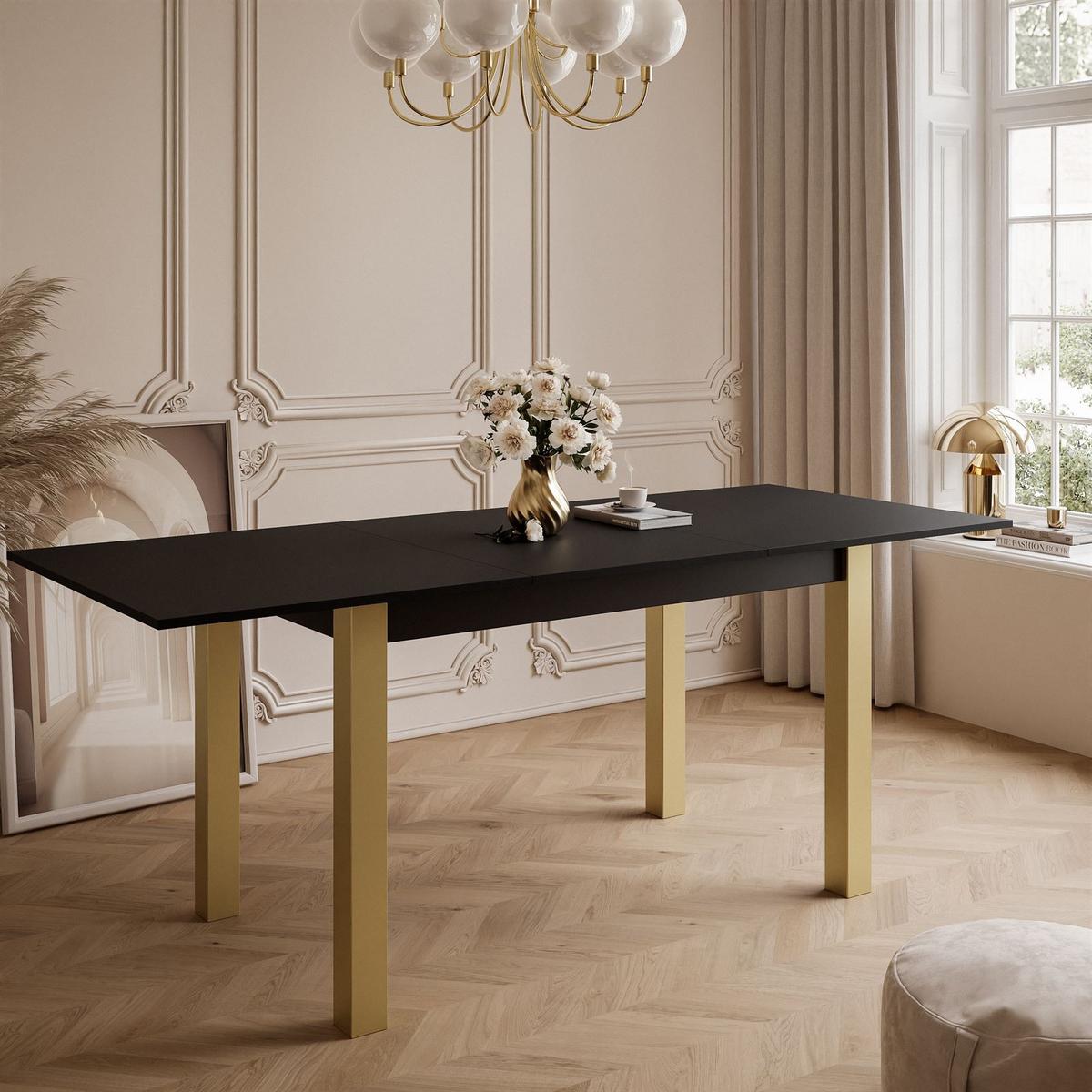 ESSTISCH ARTON GOLD ausziehbarer Tisch 140-195 cm Klapptisch Wohnzimmer - Goldfarben/Schwarz, Holzwerkstoff/Metall (140/80/77cm) - Lookway