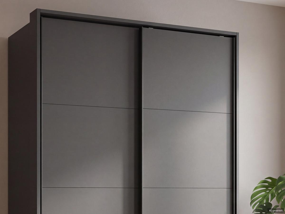 SCHWEBETÜRENSCHRANK 2-türig B138/H200/T65 cm, Passepartout-Kleiderschrank in Grafit mit sichtbaren Schubkästen / 22672 - Graphitfarben/Schwarz, Holz/Holzwerkstoff (138/200/65cm) - luma-home