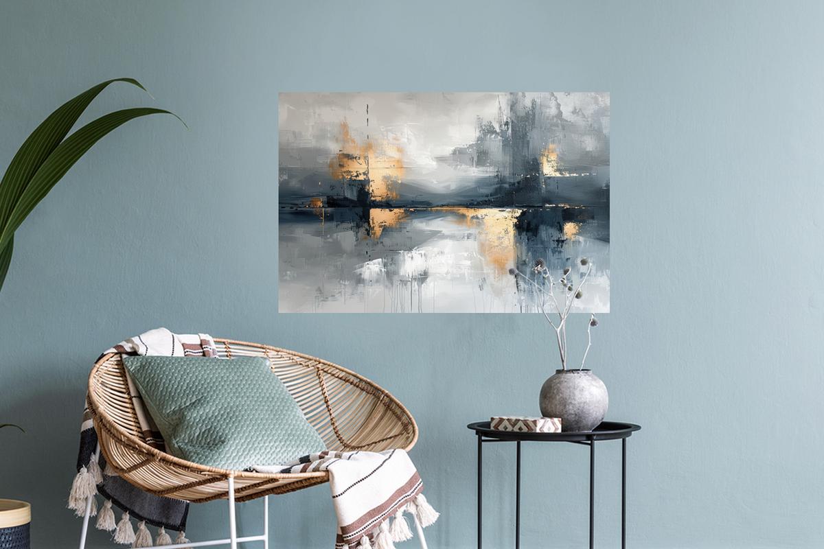 WANDTATTOO Kunst - Grau - Gold - Abstrakt Deko Wohnzimmer 60x40 cm - Dunkelgrau, Kunststoff (60/40/0.1cm) - MuchoWow