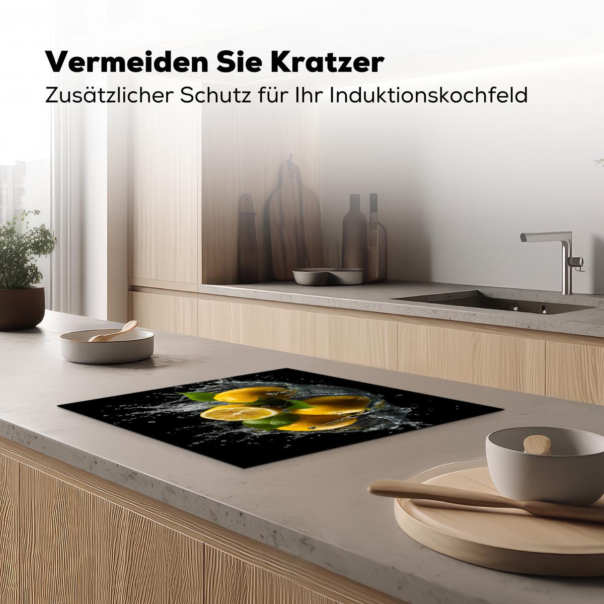 HERDABDECKPLATTE Zitrone - Obst - Gelb - Schwarz Abdeckung Ceranfeld 59x51 cm - Gelb, Kunststoff (59/51/0.2cm) - MuchoWow