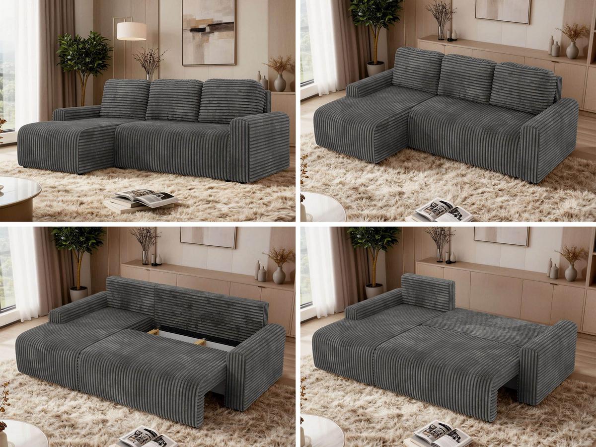ECKSOFA NESSARO L Grau Cord - Links Seite - Schwarz/Grau, Kunststoff/Textil (244/151cm) - MKS