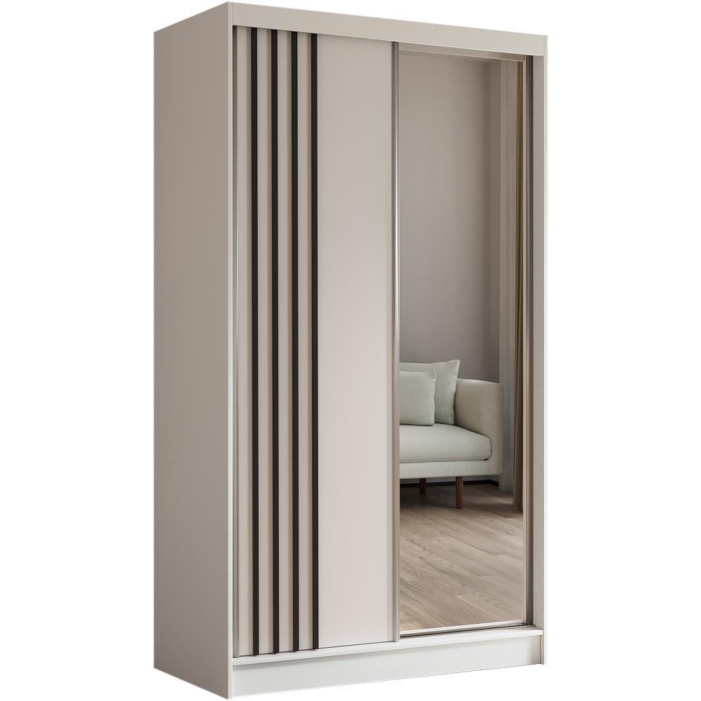 SCHWEBETÜRENSCHRANK Nela II 120/216/61 weiß mit Schubladen - Schwarz/Weiß, Holzwerkstoff (120/216/61cm) - Beautysofa