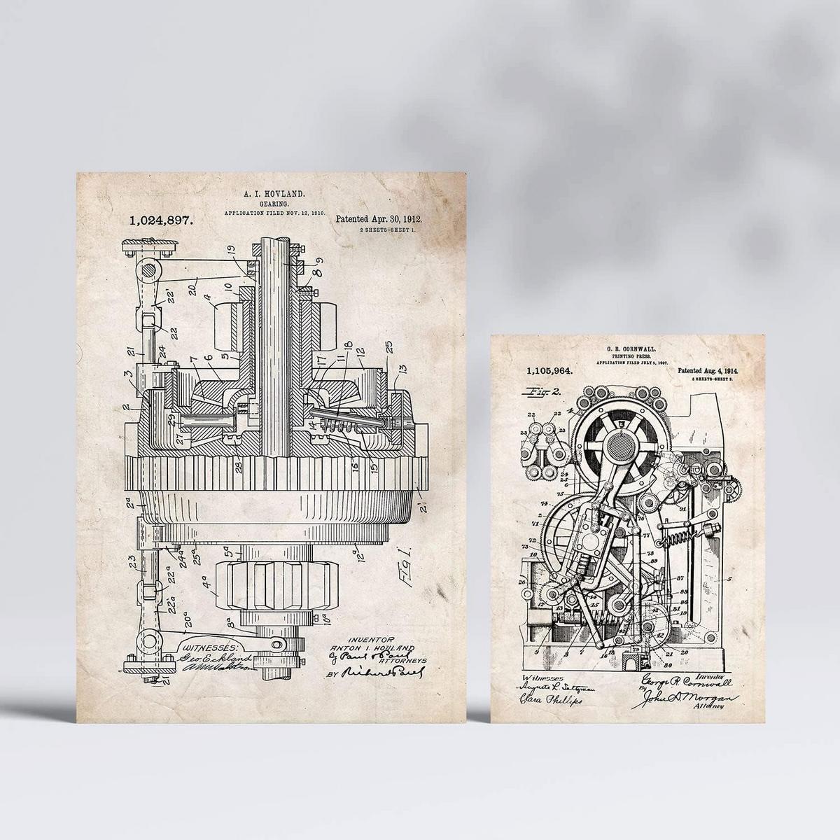 POSTER Set Mit 6 Plakaten Mit Maschinen Patenten Plakate Mit Retro Patentabbildungen Inneneinrichtung Im Vintage Stil A3 & A4 Rahmenlos - Klar, Papier (29/3cm) - Nacnic