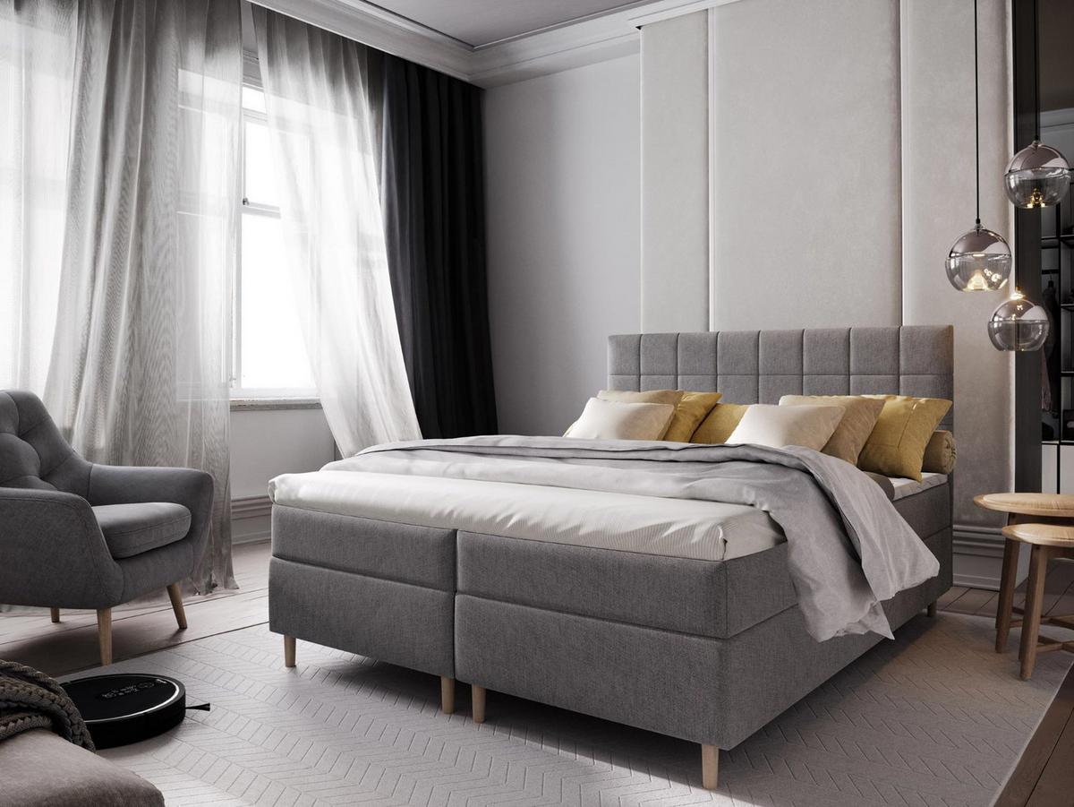 BOXBETT IBIZA 180x200 cm mit Matratze und Topper - Hellgrau - Hellgrau, Holz (180/200cm) - MASSENO