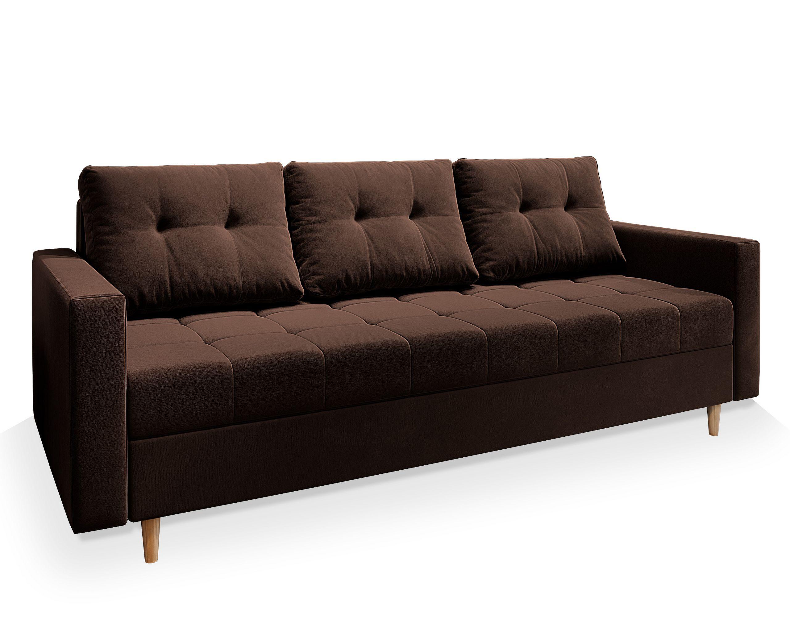 BETTSOFA MILO Braun Plüsch-Stoff mit Schlaffunktion - Braun, Textil (220/93/87cm) - MASSENO