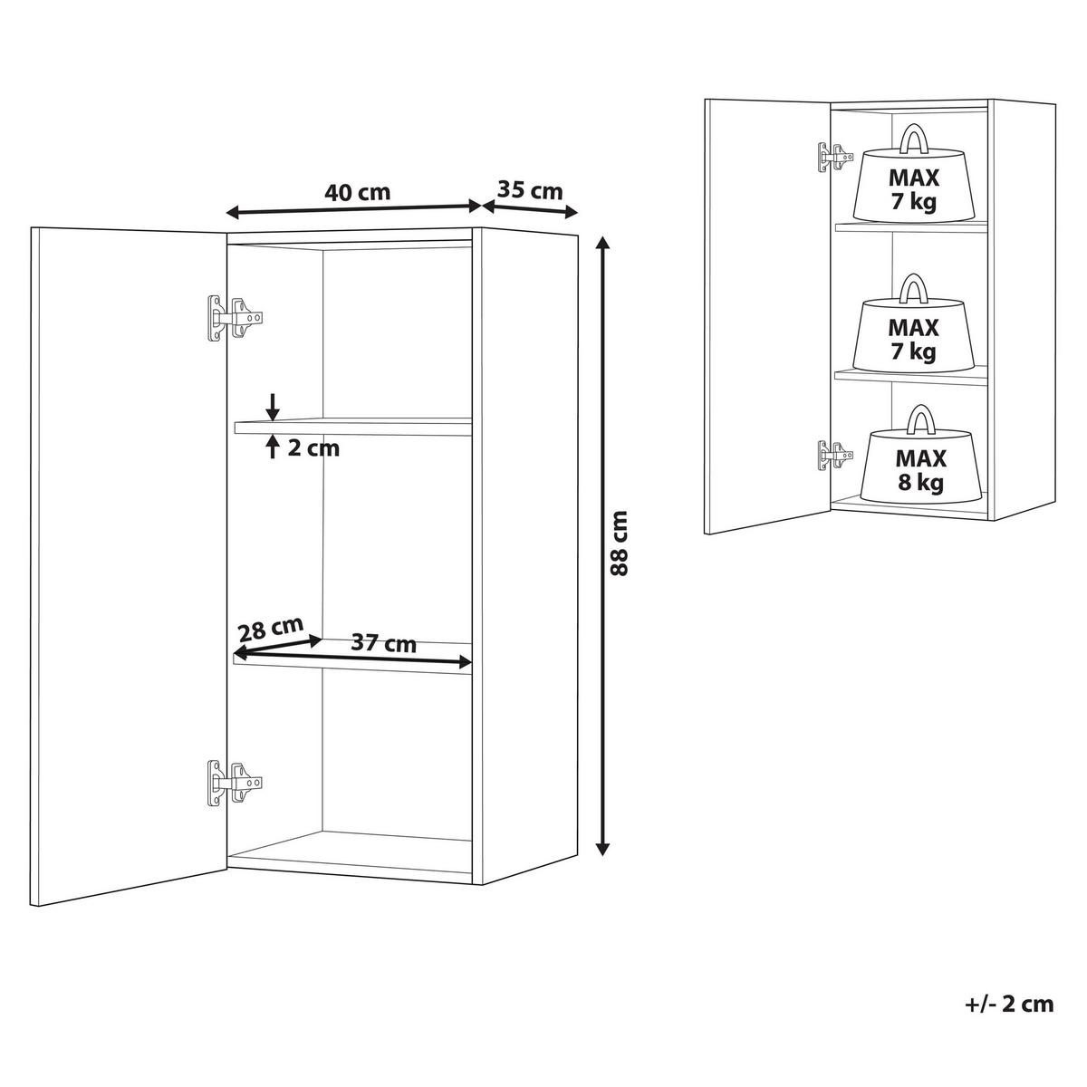 BAD HÄNGESCHRANK weiß Bilbao - Silberfarben/Weiß, Holzwerkstoff (40/88/35cm) - Beliani