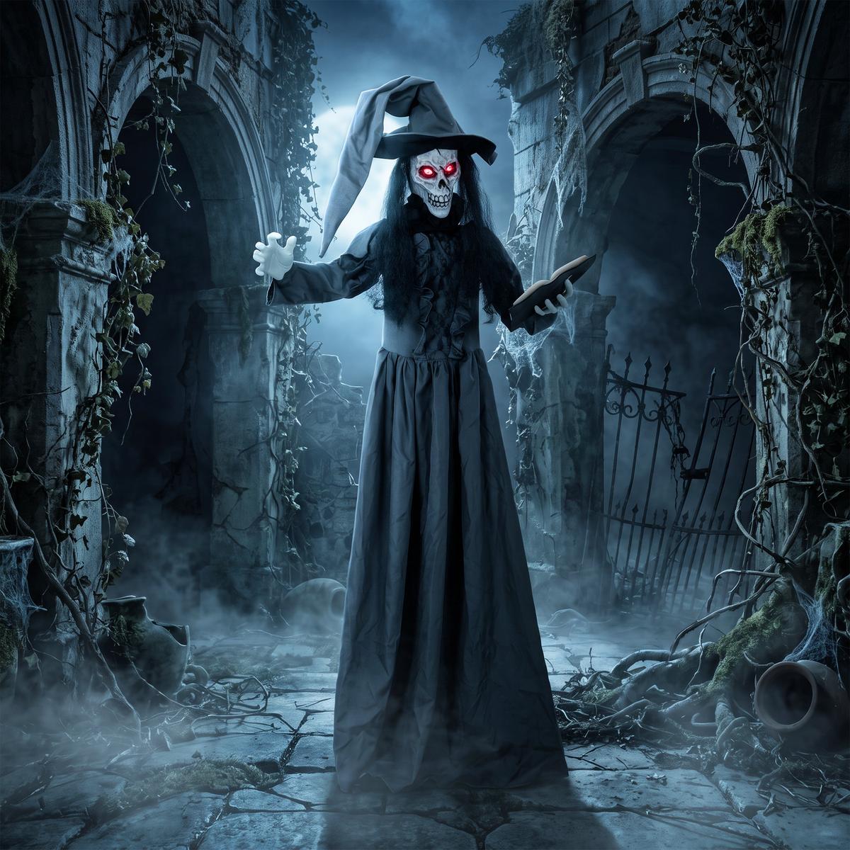 HALLOWEEN-HEXE Metall Polyesterfaser Dunkelgrau - Dunkelgrau, Metall (18/180/70cm) - HOMCOM