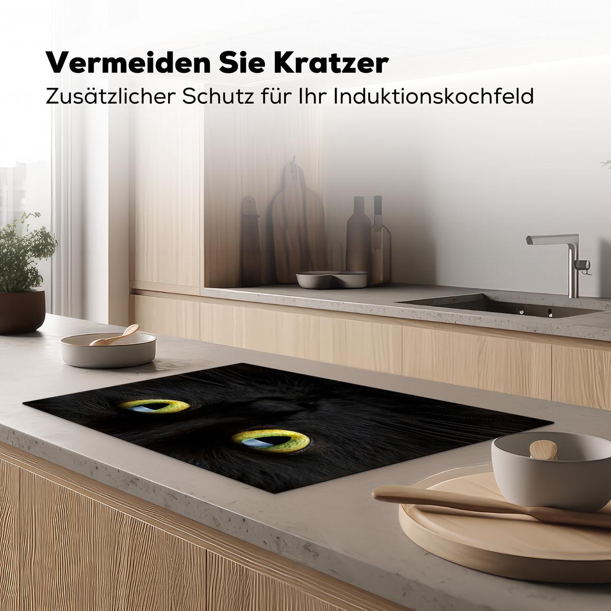 HERDABDECKPLATTE Katze - Augen - Gelb - Schwarz Induktionsmatte 81x52 cm - Schwarz, Kunststoff (81/52/0.2cm) - MuchoWow