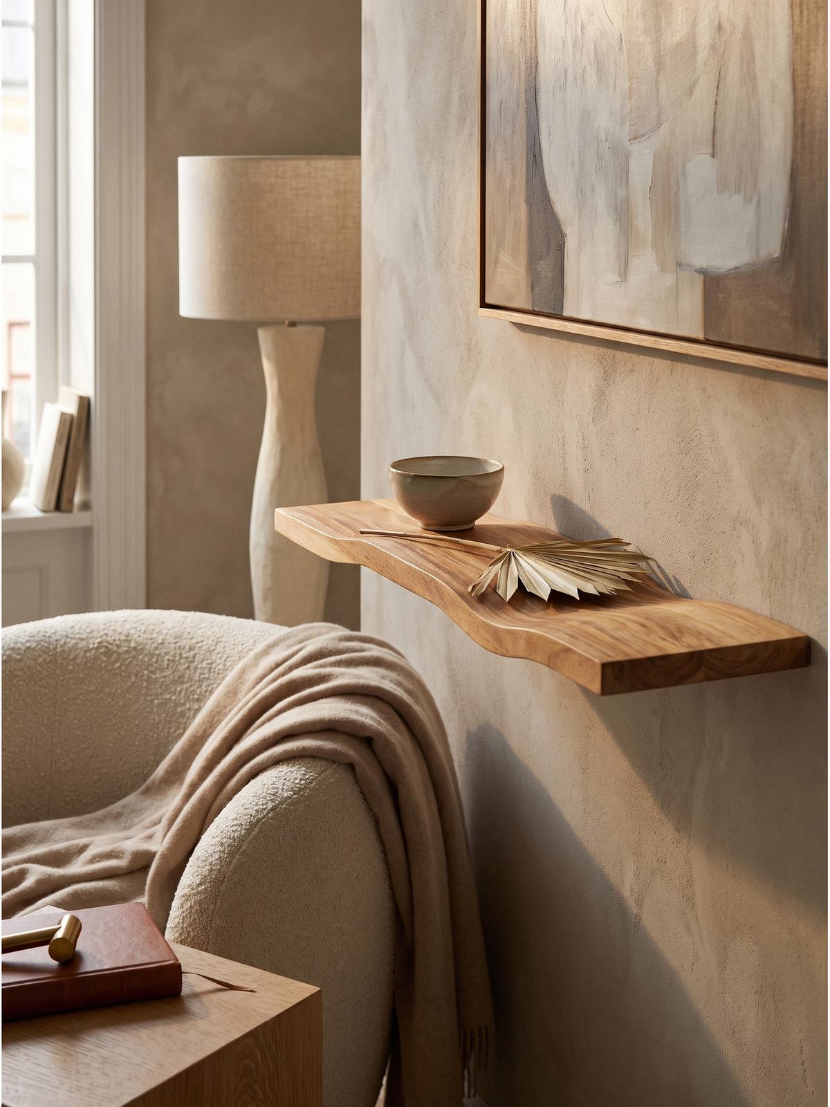 WANDREGAL LEVANTO, Akazie Massivholz, handgefertigt, 60 x 20 x 2,5 cm - Akaziefarben, Holz (60/2.5/20cm) - KADIMA DESIGN