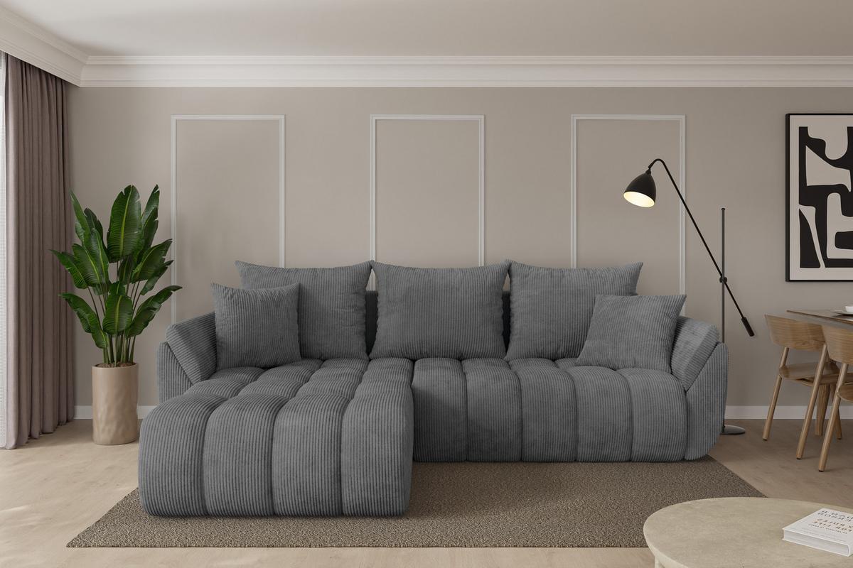 ECKSOFA mit Schlaffunktion Ottomane Links TOKO-L-v1 277x194x86 Dunkelgrau Cord - Dunkelgrau/Schwarz, Holzwerkstoff/Kunststoff (277/194cm) - ALTDECOR