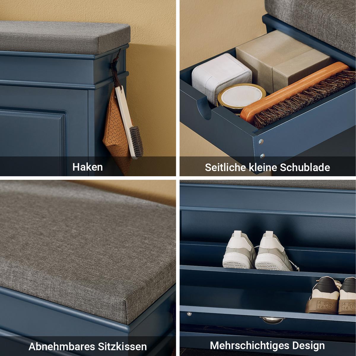 SCHUHBANK mit Sitzkissen Blau 75x52x24cm - Blau, Holzwerkstoff (75/52/24cm) - SoBuy