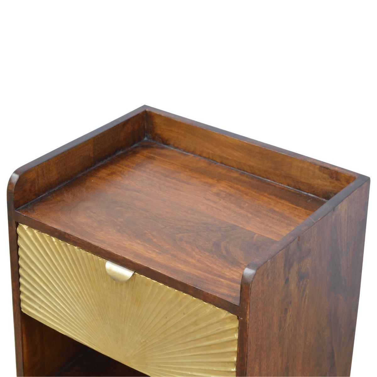 NACHTTISCH aus Massivholz, 1 Schublade, 1 Offenes Fach, Nordische Beine, Braun und Goldfarben - Messingfarben/Braun, Holz/Metall (45/58/35cm) - Artisan Furniture