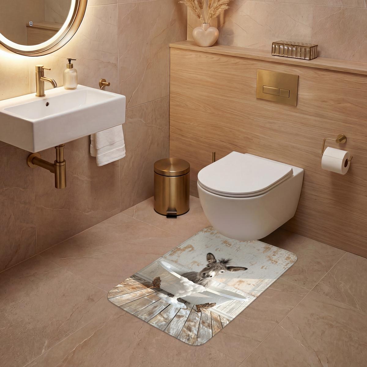 WC-VORLEGER Esel - Tiere - Badewanne - Schaumstoff WC Teppich 50x80 cm - Creme, Textil (50/1cm) - OnlyWow