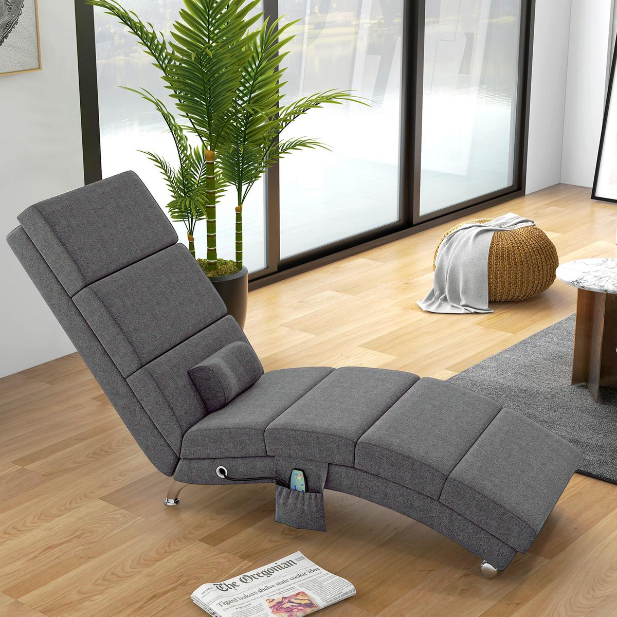 BODENSTUHL, Massagesessel Relaxsessel Liegesessel mit Fernbedienung - Dunkelgrau/Silberfarben, Textil/Metall (56/84/168cm) - HOMCOM