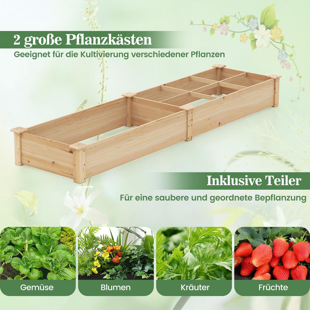 HOCHBEET Natur - Naturfarben, Holz (228/25/62cm) - COSTWAY