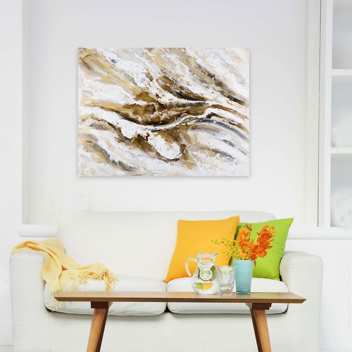 ACRYLBILD HANDGEMALT 100/75 cm - Weiß/Braun, Holz/Textil (100/75cm) - KUNSTLOFT