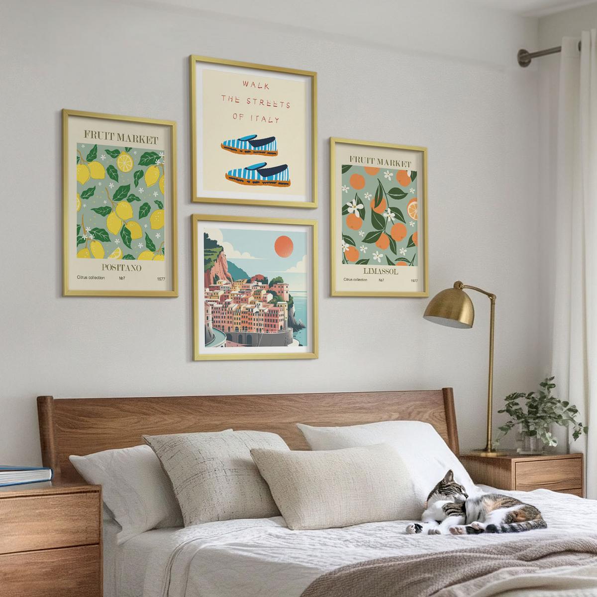 BILDER SET 4er Set - 50x50 cm & 40x60 cm Goldrahmen - Fruchtmuster der italienischen Kultur - Goldfarben, Kunststoff (50/50cm) - TULUP