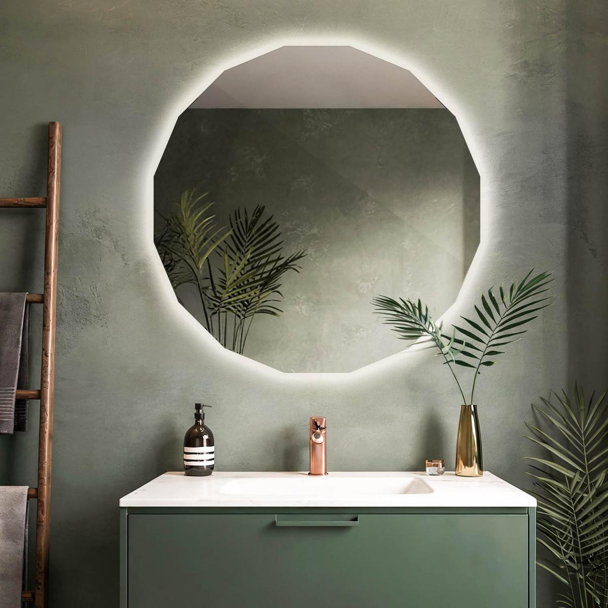 LED-SPIEGEL 80 cm x 80 cm Asymmetrische Form Neutralweiß 4000 K - Silberfarben, Glas (80/80/0.4cm) - Wallfluent