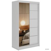 SCHWEBETÜRENSCHRANK mit Schubladen 120 - SKORIA - Weiß mit Spiegel - Alufarben/Weiß, Holzwerkstoff/Metall (120/216/61cm) - MKS