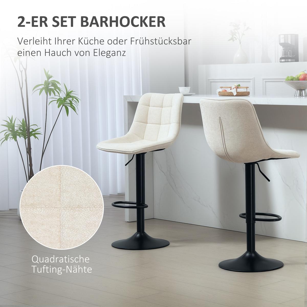 BARHOCKER 2er-Set, Gepolstert Barstuhl mit Lehne, Chenille-Optik Beige - Beige/Schwarz, Kunststoff/Textil (47/115.5/48cm) - HOMCOM