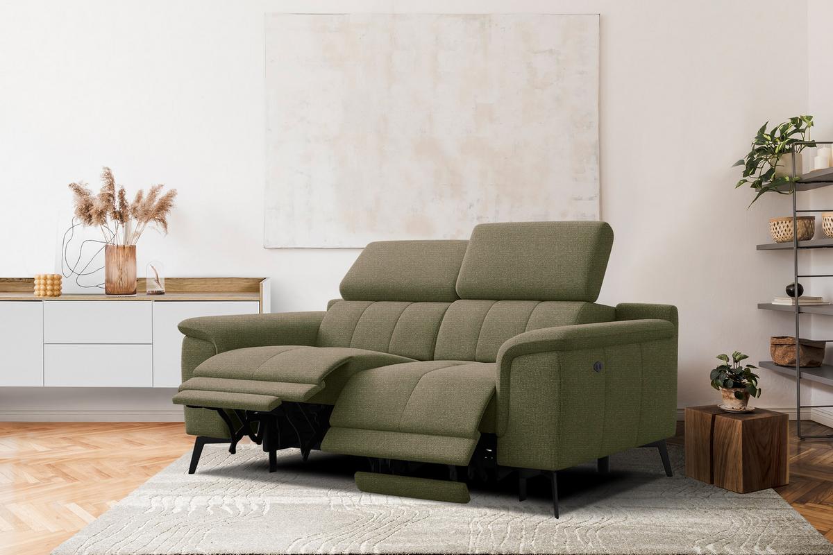 RELAXSOFA FIERO 2-Sitzer mit 2 Relaxfunktionen, olivgrün - Schwarz/Olivgrün, Holzwerkstoff/Textil (170/82/103cm) - Wozimo