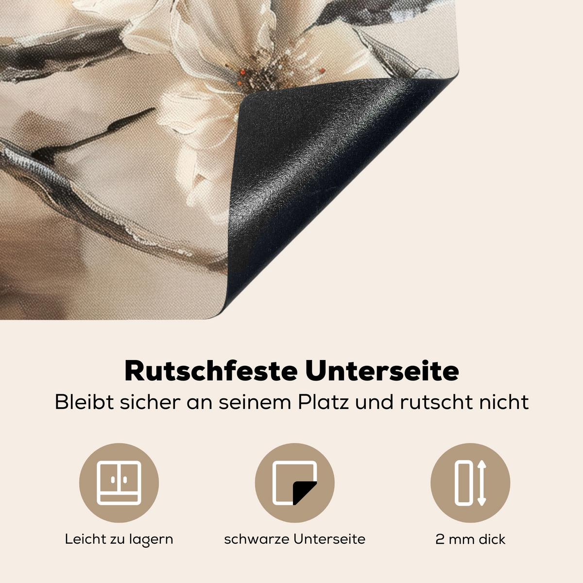 HERDABDECKPLATTE Blumen - Abstrakt - Gemalt - Beige Induktionsmatte 77x59 cm - Kaschmir, Kunststoff (77/59/0.2cm) - MuchoWow
