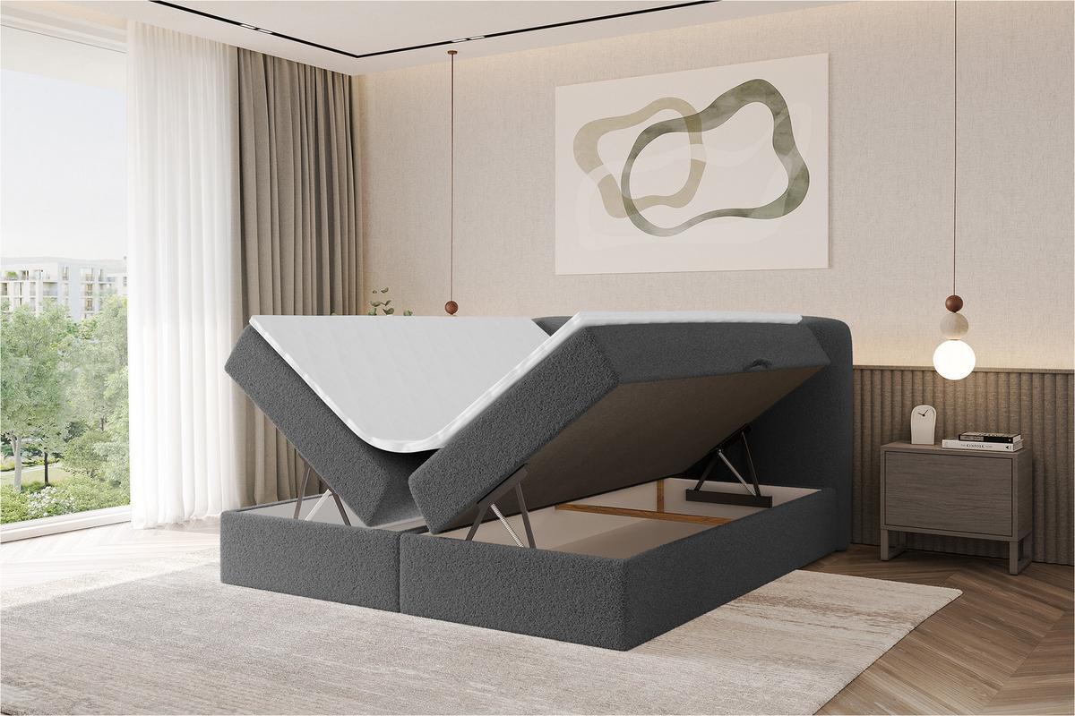 BOXBETT mit Matratze H4 - NINA - 180x200 cm Grau - Titanfarben, Holzwerkstoff (180/200cm) - ALTDECOR