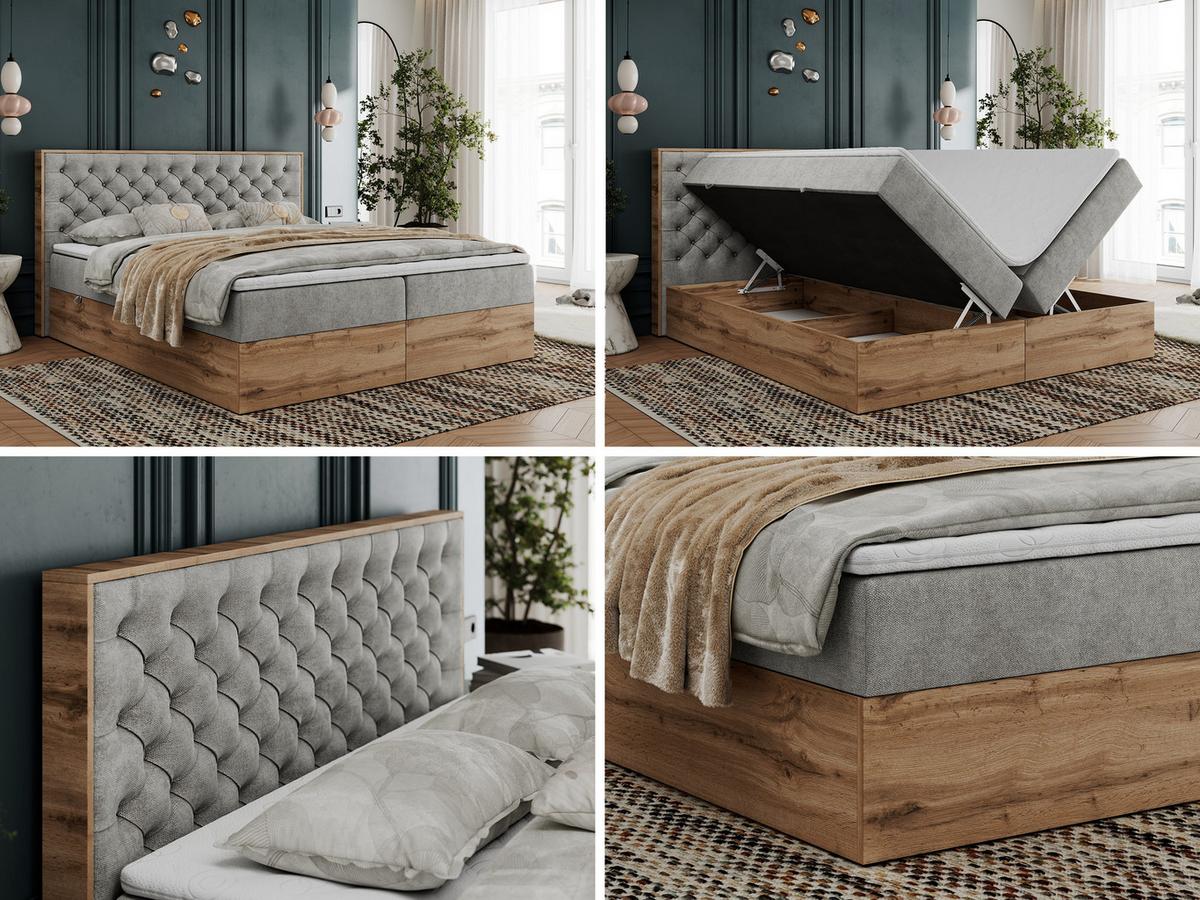 BOXBETT ALBERO 3 - 120/200 Hellgrau Struktur - H3 - Hellgrau, Holz/Textil (120/200cm) - MKS