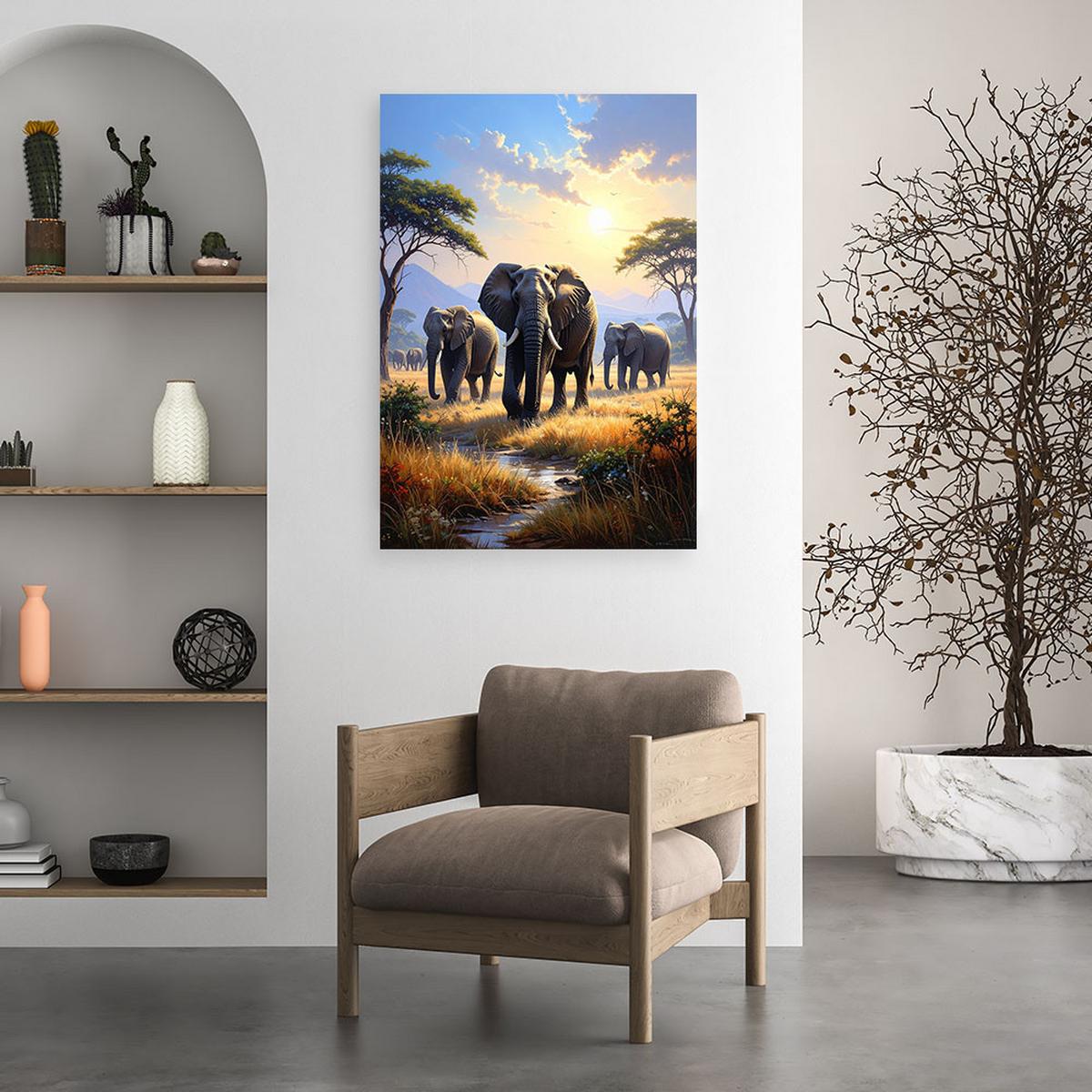 BILDER, Afrikanische Elefanten Savanne Tiere - Multicolor, Textil (70/100cm) - Feeby