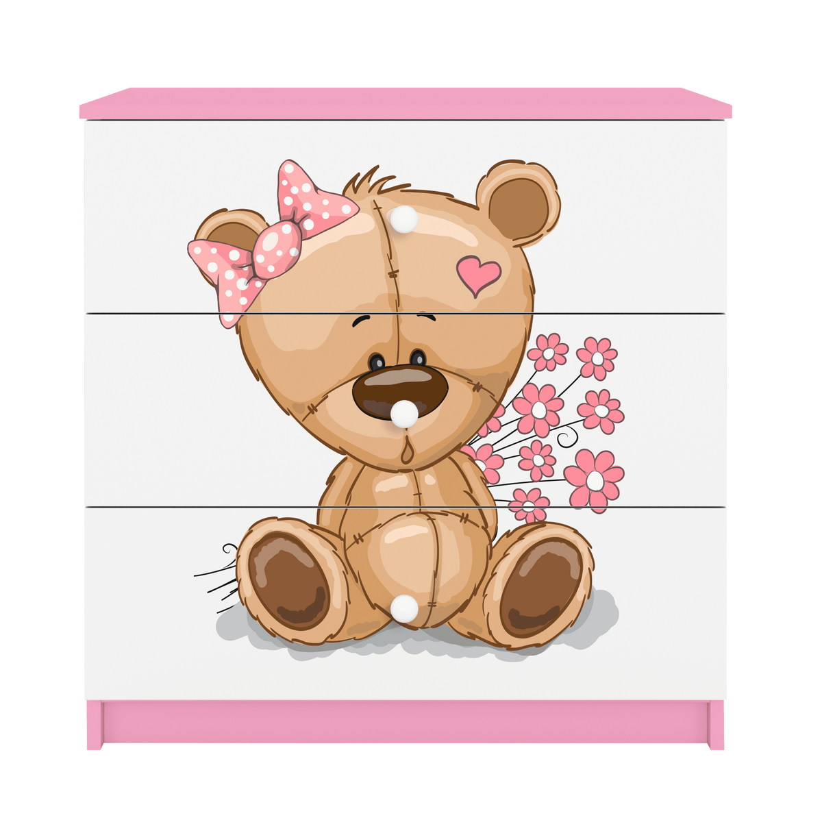 KOMMODE Babydreams Teddybär Blumen 81/81/41 - Rosa, Holzwerkstoff (81/81/41cm) - RAUMHIRSCH FURNITURE