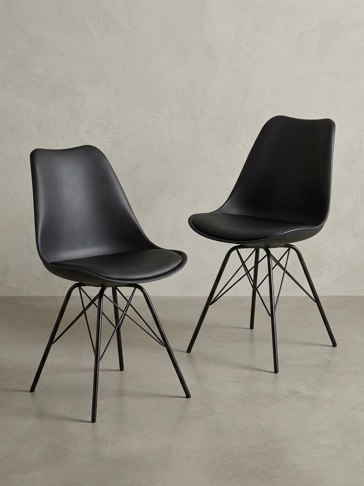 ESSZIMMERSTUHL 2er Set mit Metallgestell Skandinavisch gepolstert, Schwarz 58x48x86 cm - Schwarz, Kunststoff/Textil (58/86/48cm) - KADIMA DESIGN