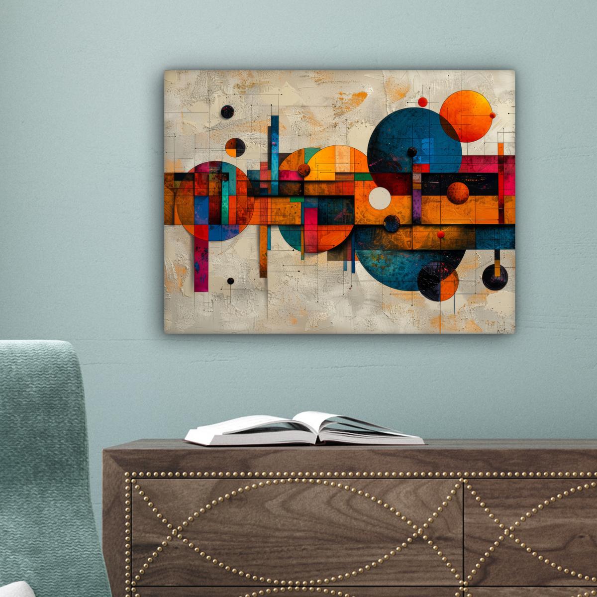 LEINWANDBILD Vintage - Moderne Kunst - Orange - Geometrische Formen Wandbild 40x30 cm - Multicolor, Textil (40/30cm) - MuchoWow
