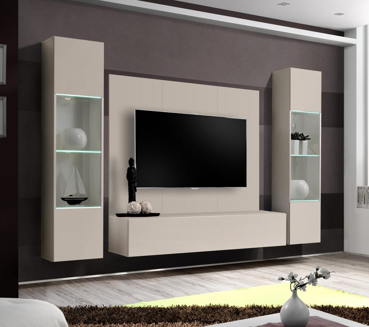 WOHNWAND Kaschmir 4-teilig 260 cm hängend, Schrankwand mit LED und Push-to-Open - Kaschmir, Glas/Holzwerkstoff (260/170/40cm) - Inn.Furn