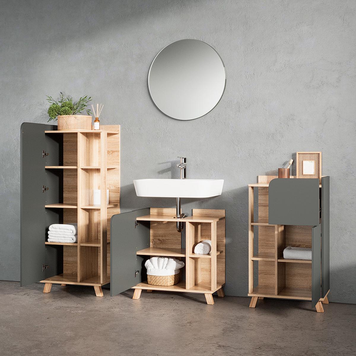 BADMÖBEL-SET Marano Anthrazit 4 Teile - Anthrazit, Holzwerkstoff (35/65/60cm) - Livinity®