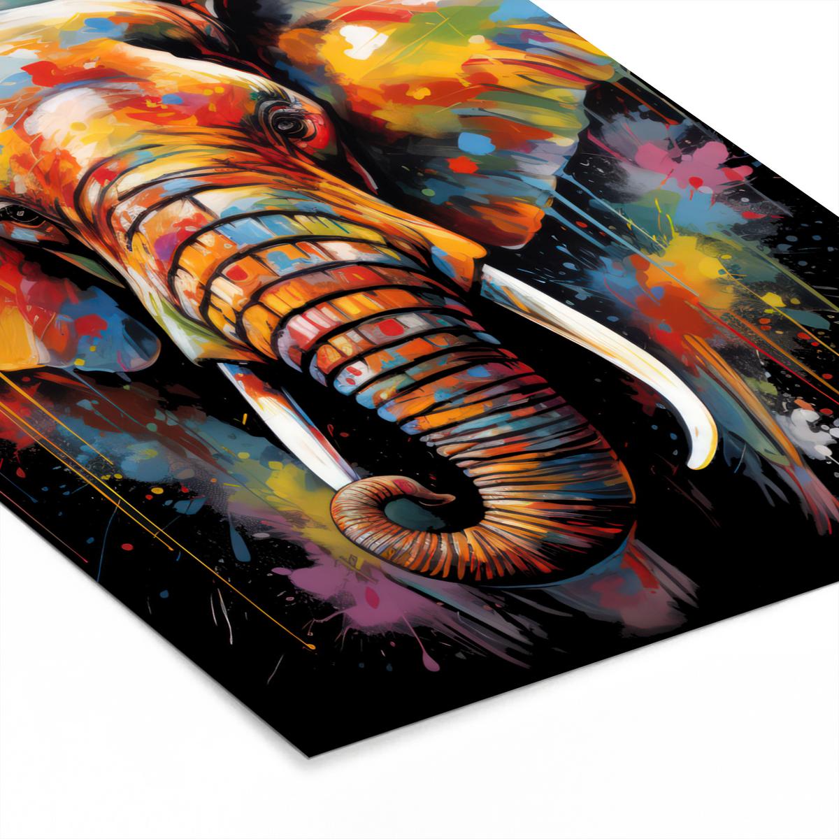 POSTER MIT RAHMEN Elefant - Graffiti - Schwarz - Tiere - Farben Posterleiste 60x80 cm - Schwarz, Papier (60/80cm) - MuchoWow