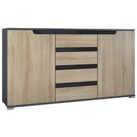 SIDEBOARD Sylt Eiche sägerau / Schwarz Hochglanz - Eiche San Remo, Holzwerkstoff (138.5/75.5/35cm) - Vladon