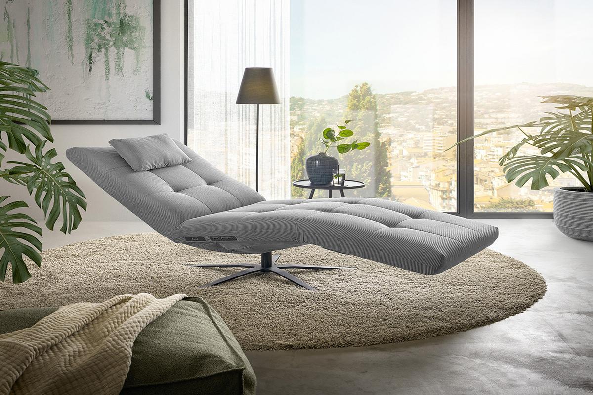 RELAXLIEGE LETICIA Grau Cord Drehbar (360°), Relaxfunktion - Schwarz/Grau, Textil/Metall (82/115/156cm) - KAWOLA