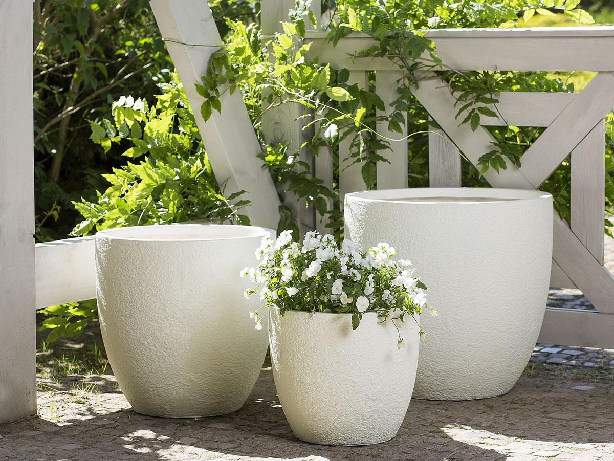 BLUMENTOPF cremeweiß rund 55/55/53 cm Kannia - Weiß, Naturmaterialien (53cm) - Beliani
